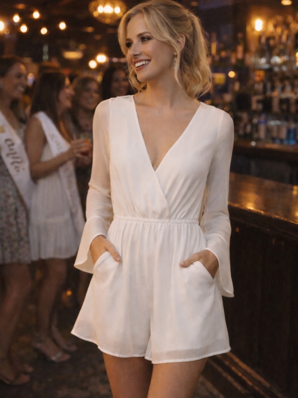 Altar’d State Ivory Lace Back Romper Size Small | Bridal Shower Bachelorette